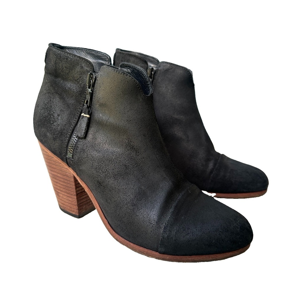 Rag and Bone Margot Booties Size 39.5 US 9.5 Black Waxed Suede‎ Italian Leather
